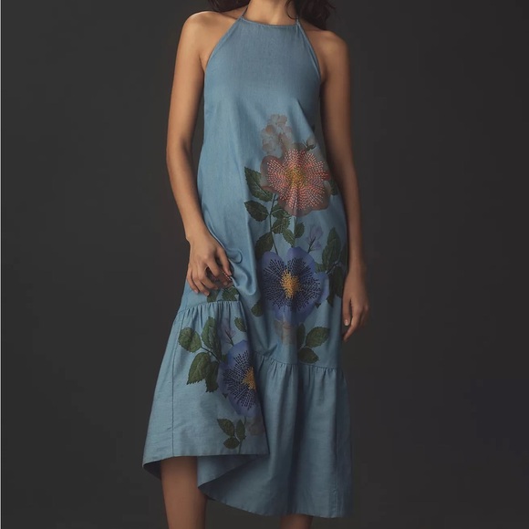 Pilcro | Dresses | Anthropologie Pilcro Halter Embroidered Denim Midi Dress  | Poshmark